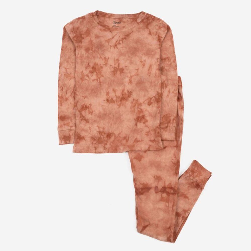 LEVERET -  Kids Two Piece Cotton Pajamas Tie Dye Peac Peach Mix